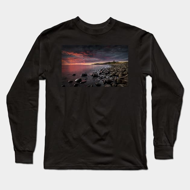 Dunstanburgh Castle Pink Dawn Long Sleeve T-Shirt by TonyNorth